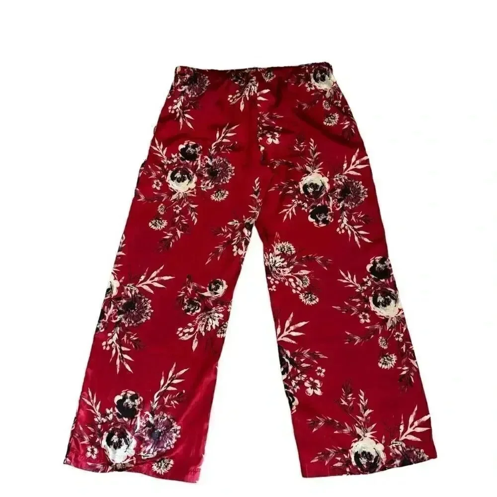 Gilligan & O'Malley Red Women's Satin Floral Lightweight Pajama Pants SZ M #1944